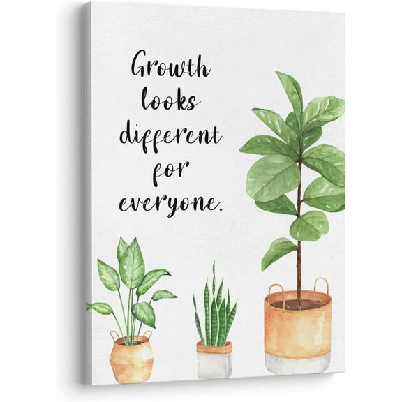 Growth Looks Different for Everyone Mental Health Growth Mindset Wall Art Canvas Prints,Potted Plant Wall Art Decor for Classroom Therapy Office School Counseling Office, 11 x 14 Inch, Framed