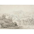 thumbnail image 2 of Herman Saftleven 14x11 Black Ornate Wood Framed Double Matted Museum Art Print Titled: Hilly Landscape with Stream and Figures (1609 - 1685), 2 of 5