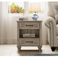 thumbnail image 3 of WAMPAT Nightstand with Charging Station, Farmhouse End Table, USB Ports & Power Outlets, 2 Drawers & Open Storage for Living Room, Bedroom, Grey, 3 of 7