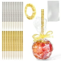 Betus 24 Pack Glitter Candy Apple Stick and Bags Kit - Including Glitter Ribbon, Bling Wooden Stick and Transparent Bags for for Caramel Chocolate Candy Apple, Rice Krispie, Treats Cookie and Cakes