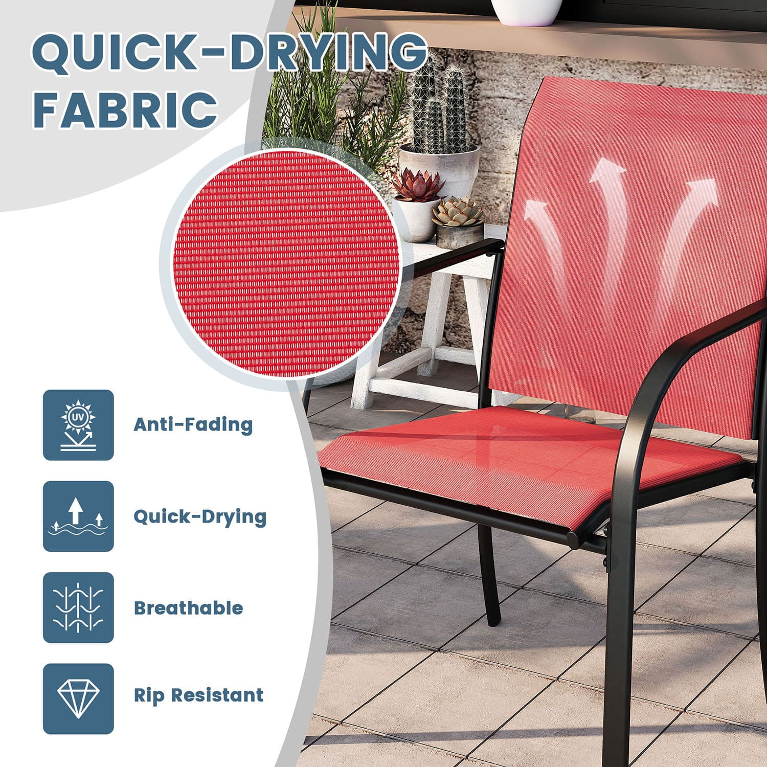 Vicllax 3-Piece Round Outdoor Patio Dining Furniture Set Table and Chair Metal Frame for Garden