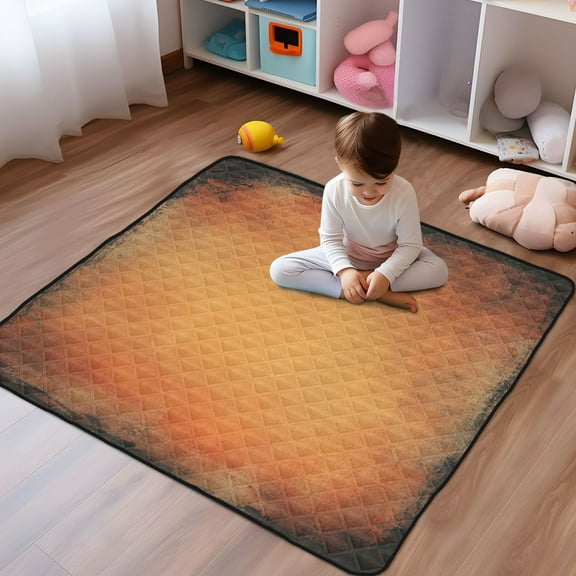 WOBOGO Orange Blackground Pattern Baby Playmats Extra Large Waterproof Rollable Activity Pads for Toddlers 50×50inch