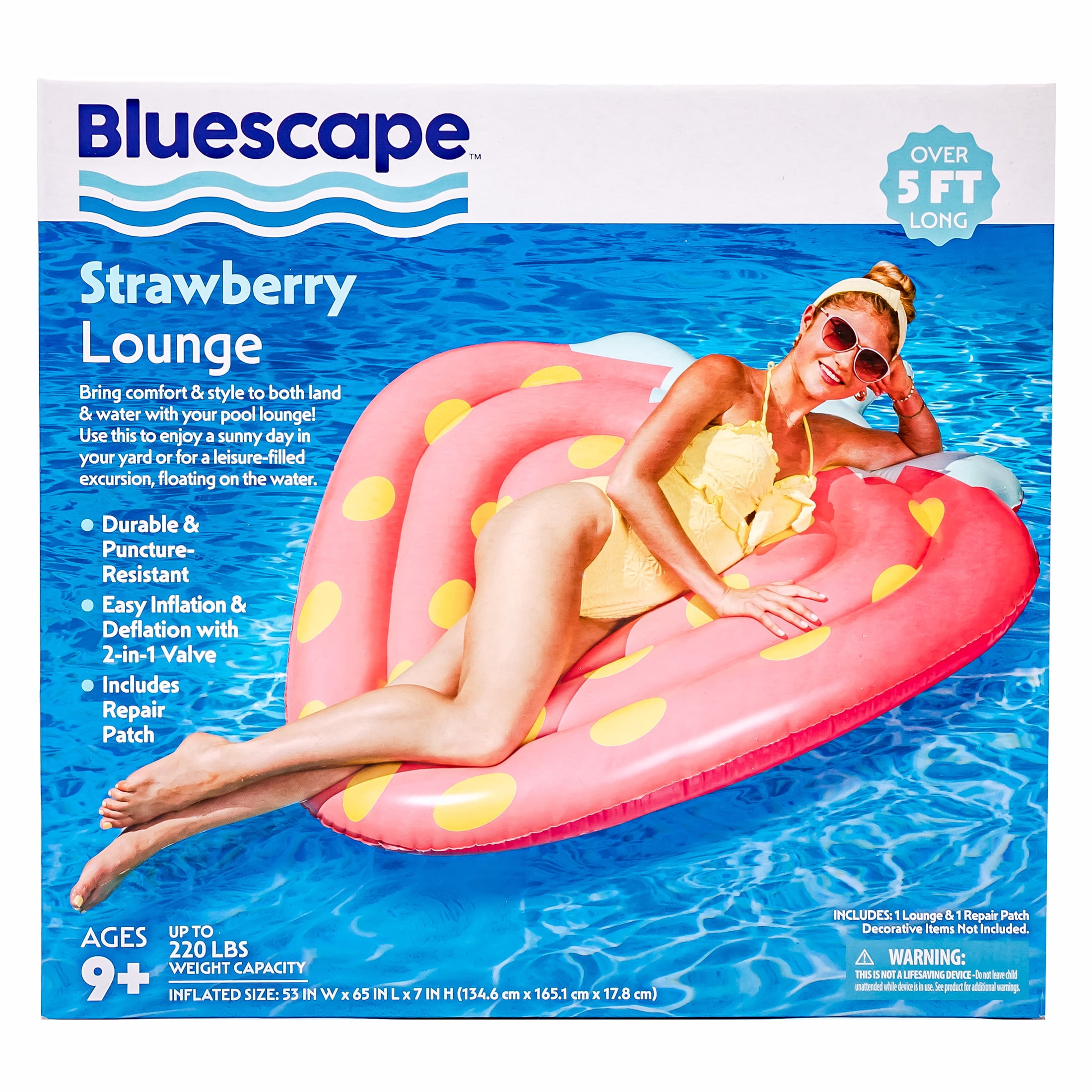 Bluescape Strawberry Lounge Inflatable Swimming Pool Float, Red, Age 9 Years & Up, Unisex