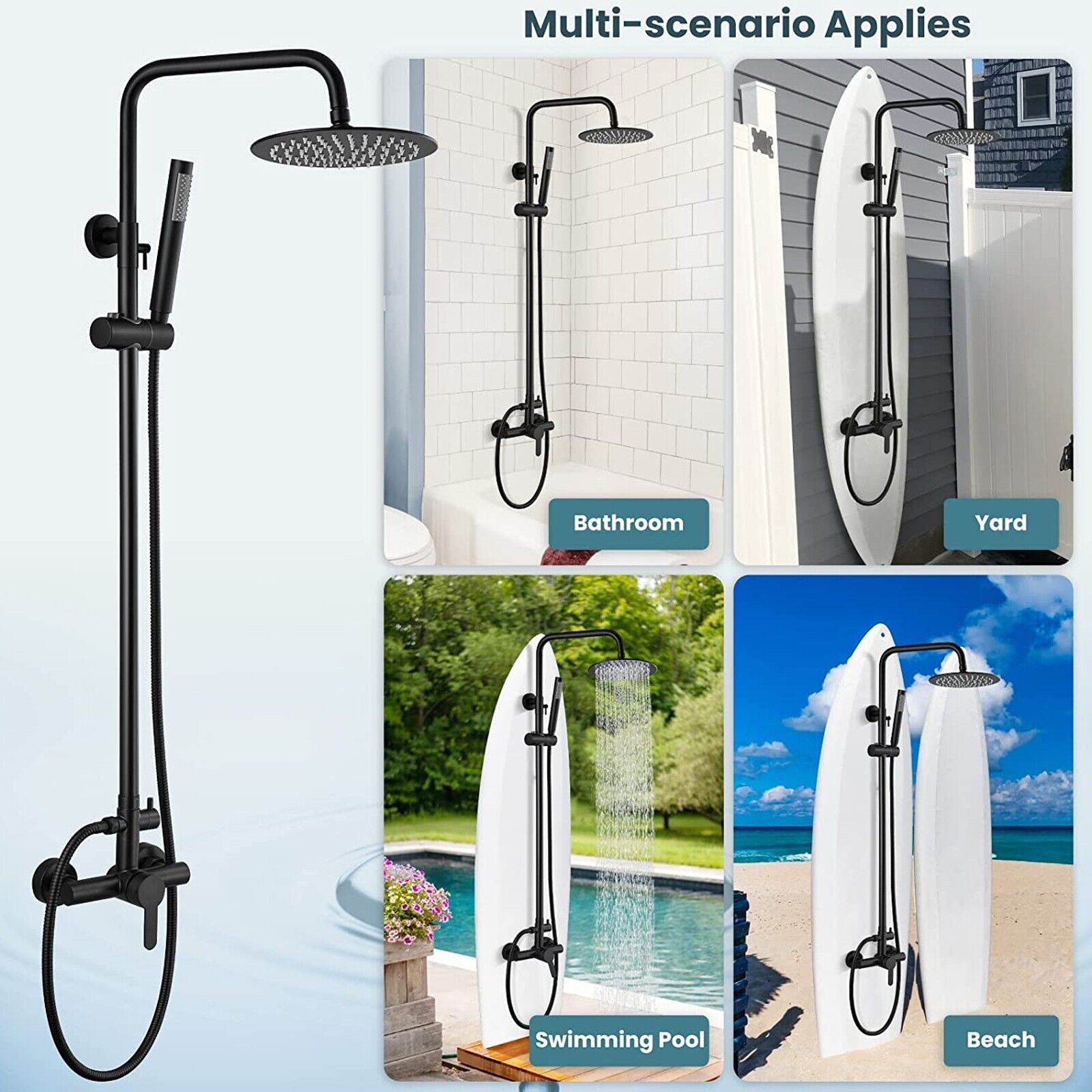 Black Shower Faucet Set Wall Shower System Fixture Stainless Steel Mixer Tap