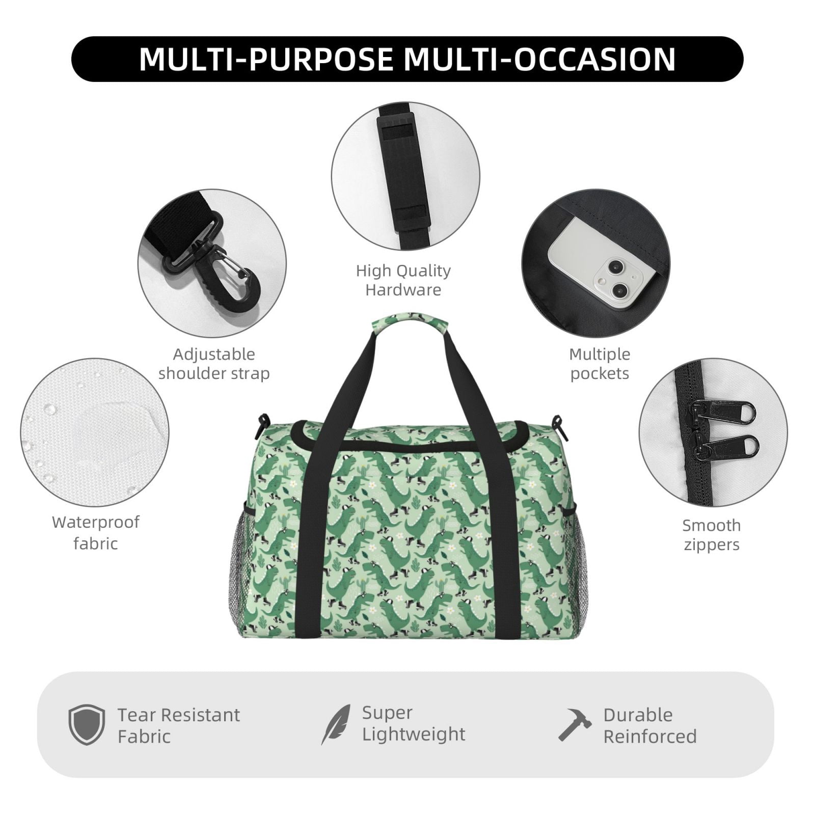 Fuzoiu Dinosaurs on Roller Skater Print Travel Duffle Bag,Carry On Tote Bags,Duffel Bag,Sport Gym Bag, Hospital Bag for Labor and Delivery, Overnight Bag,Luggage Bag