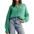 thumbnail image 2 of Casual Long Sleeve Crewneck Button Down Cardigan Sweater Knit Outwear, Green M, Size S-XL, 2 of 8