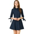 thumbnail image 1 of Unique Bargains Manches 3/4 Col Femme Boutonnez les Robes de Skater en Coton, 1 of 5