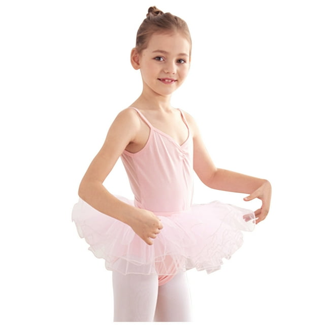 FAIWAD Toddler Girls Crisscross Back Straps Dance Leotards Button Open Crotch Romper with Puffy Skirts