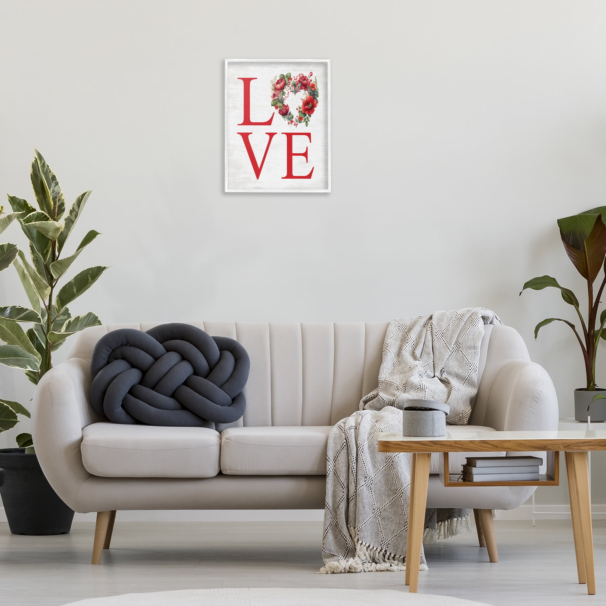 Stupell Industries Love with Heart Wreath Botanical & Floral Painting White Framed Art Print Wall Art, 16 x 20