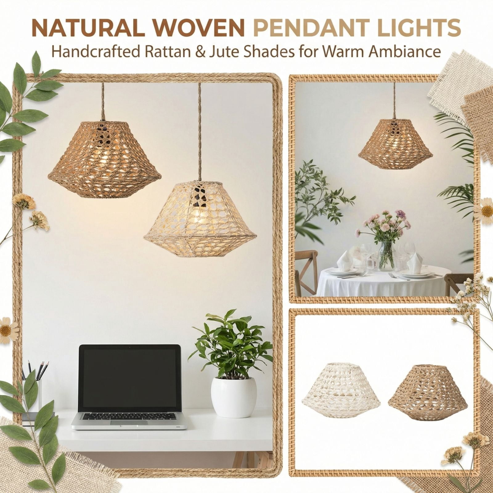 Aiwen 3-Light Modern Pendant Light, 20 inches, Beige Linen Shade