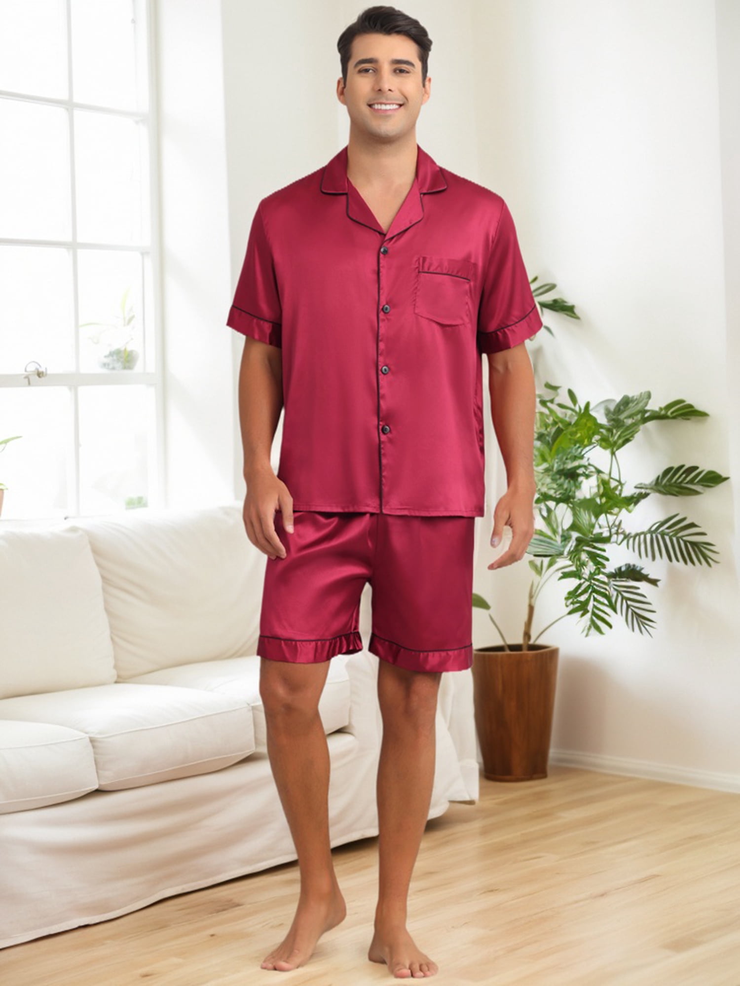 DARING DIVA Men's 2-Piece Short Sleeve Sleepwear Loungewear Pajama L Red