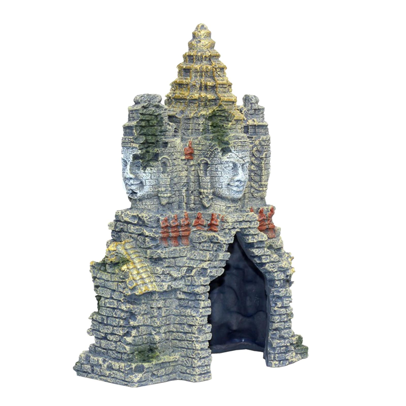 Luzkey Cambodian Temple Fish Tank Landscaping Ornament Simulation Crafts Erawan Statue Gray L