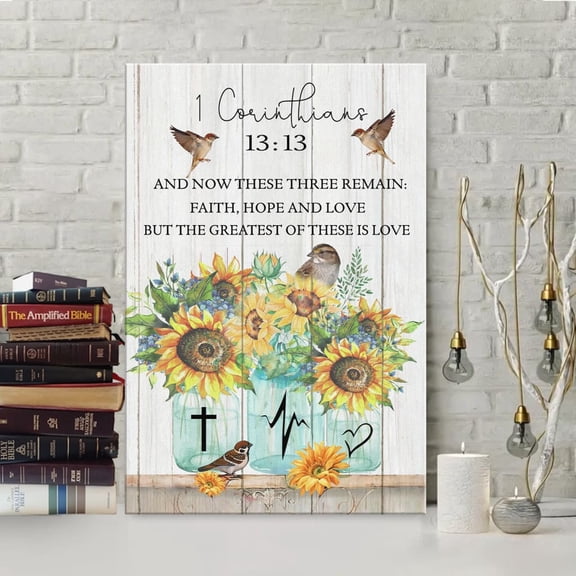 1 Corinthians 13:13 Bible Verse Canvas, The Greatest Of These Is Love Wall Art, Inspirational Christian Decor