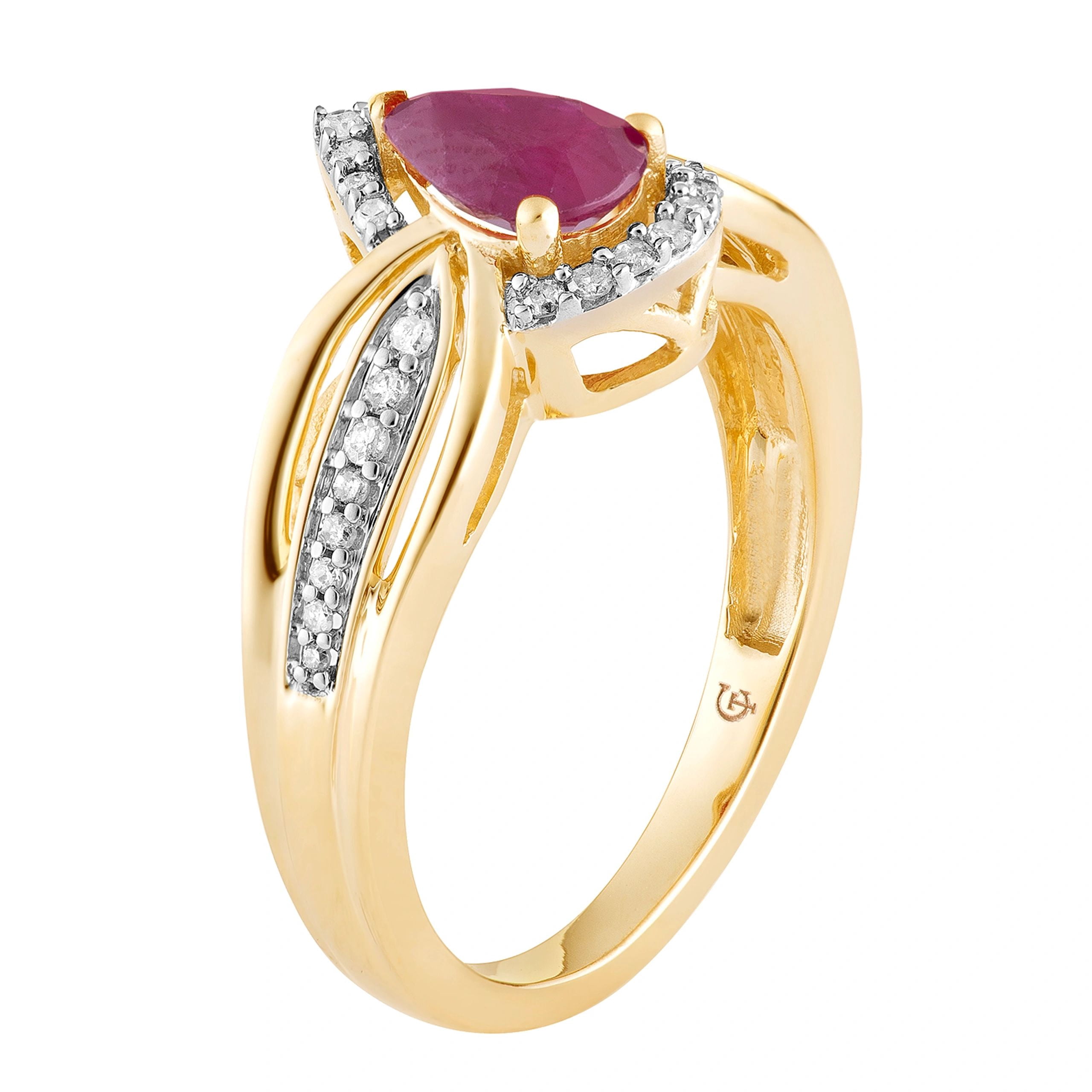 10k Gold Ruby & 1/6 Carat T.W. Diamond Teardrop Ring