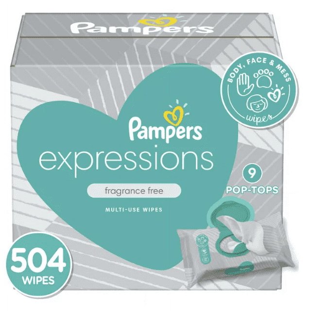 Pampers Baby Wipes Expressions Sin fragancia 9X Paquetes pop-top 504 ct