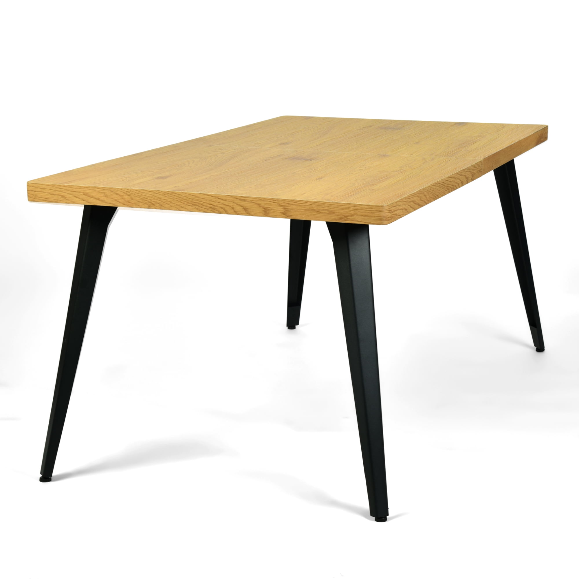Homy Casa 63" Natural Rectangular Dining Table for 4-6 with Black Metal Legs