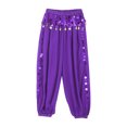 thumbnail image 4 of TiaoBug Womens Belly Dance Pants Side Split Sequins Yoga Bloomers Pants Hippie Jogger Trousers Purple One Size, 4 of 7