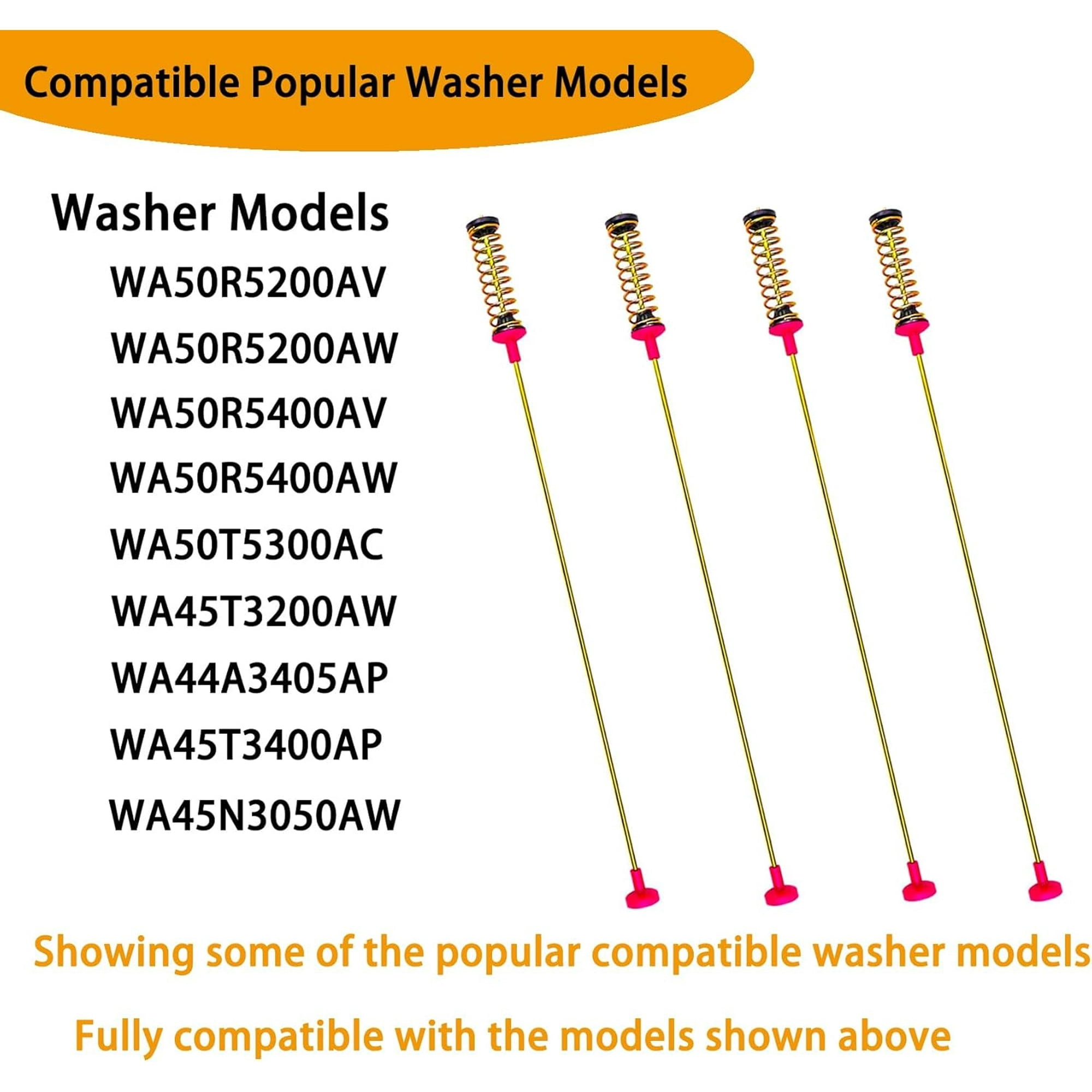 DC97-16350U Washer Suspension Rods & Spring Assembly 4-Pack - Replaces DC97-05280W - Compatible with Samsung WA50R5200AW/US WA50R5400AW/US, OEM Standard Quality,10 Year War