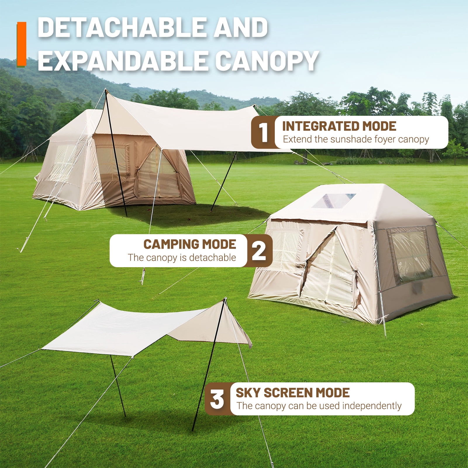 5.72m² Inflatable Camping Tent,for 4 Person, Easy Setup 4 Season Windproof Glamping Tent With Mesh Windows & Pump,waterproof Windproof Outdoor Shelter With Uv Protection, For Camping, Beach