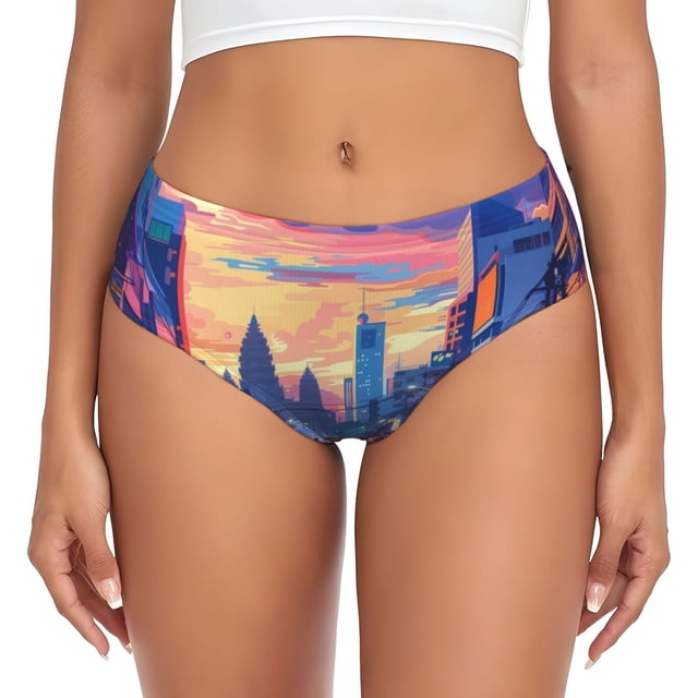 Balery Taxi Colorful Town Ropa Interior de Algodón para Mujer con Dibujo – Braguitas Cómodas y Elásticas, Estilo Clásico-Medium
