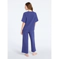 thumbnail image 3 of Joyspun Women's French Terry Lounge Sleep Short Sleeve Top and Capri Pants Set, 2 Piece, Sizes XS-3X, 3 of 5