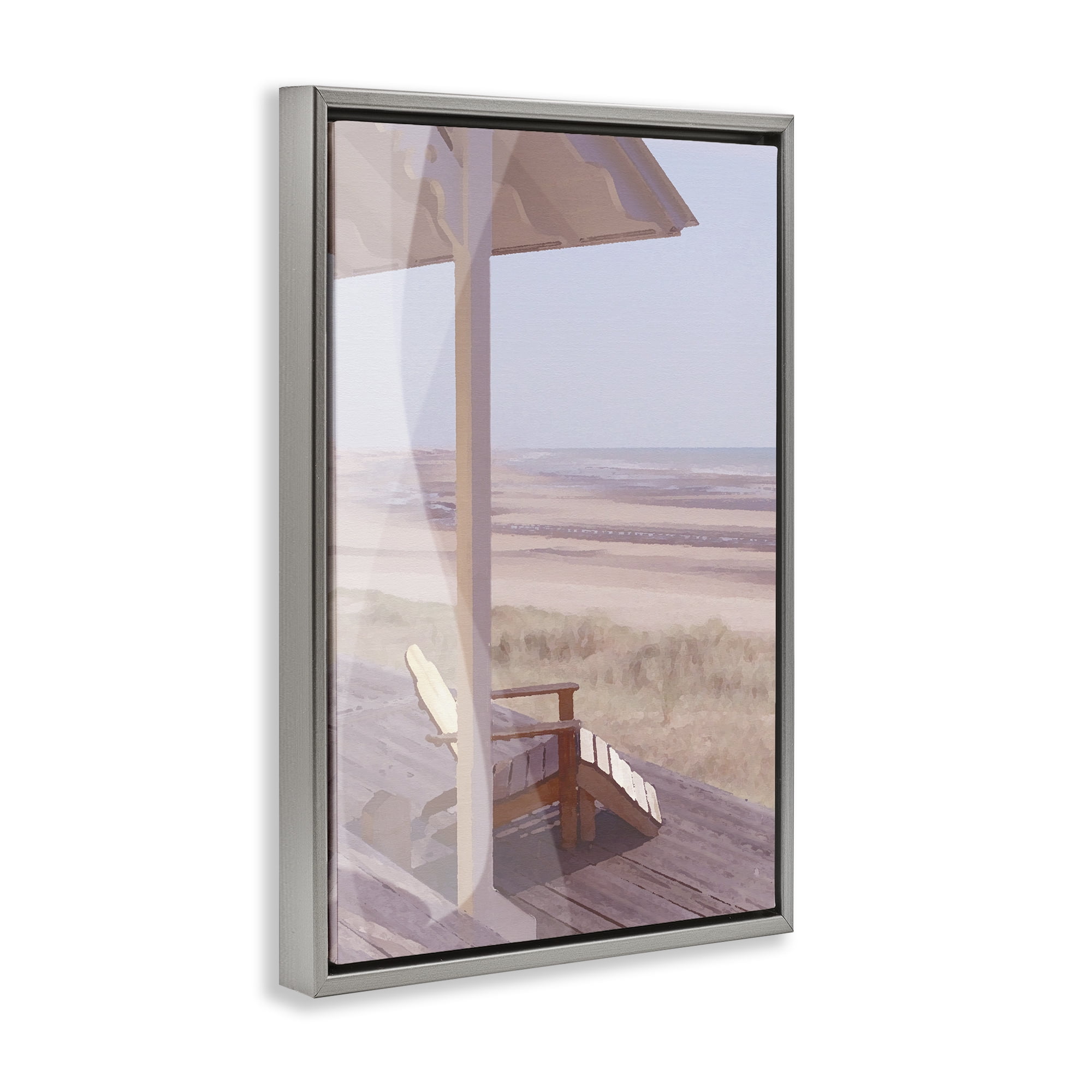 Stupell Industries Hamptons Beach House Landscape Painting Gray Floater Framed Canvas Art Print Wall Art, 17 x 25