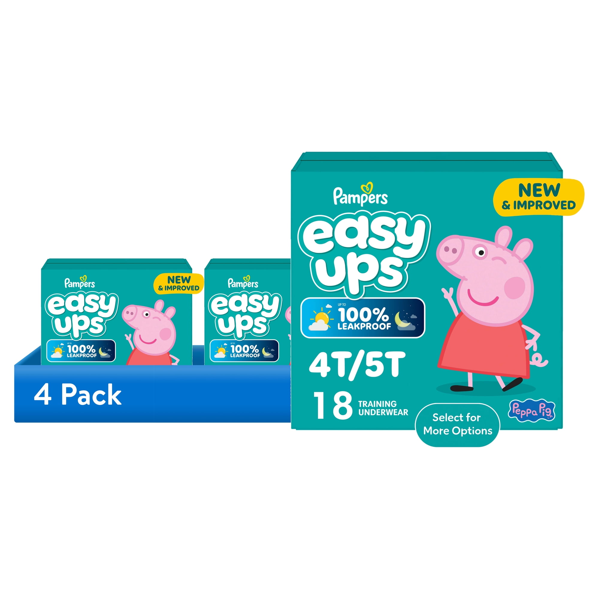 (4 pack) Pampers Easy Ups Peppa Potty Training Pants Girls Size 4T-5T, 18 Count (Select for More Options)