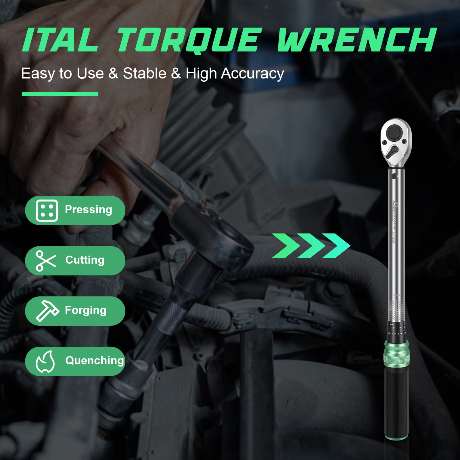 Torque Wrench 1/2 inch 20-220NM with 3/8 inch Adapter, 1/2 125mm Adapter