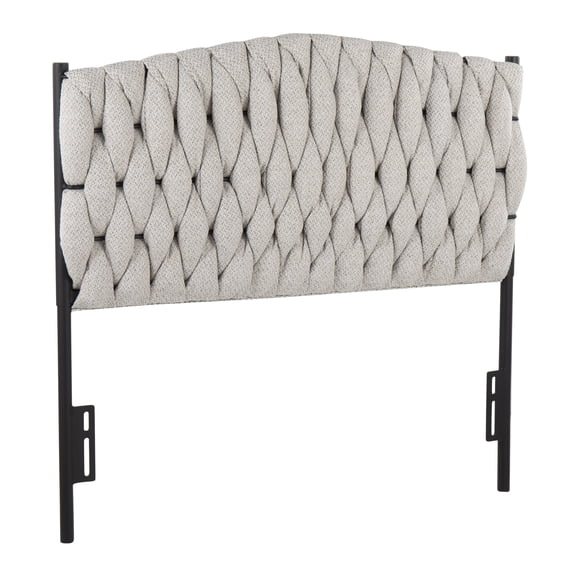 Twin Size Headboard in Black Metal and Cream Fabric