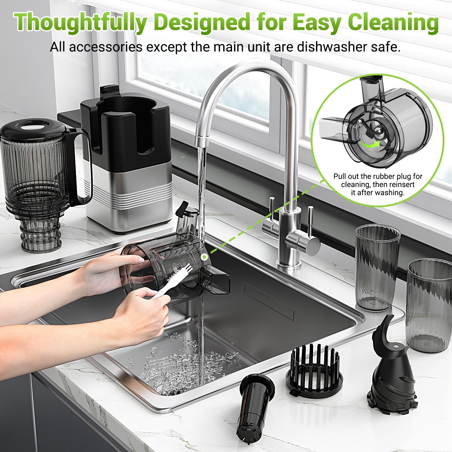 TINANA Cold Press Juicer Machine, 5.4 In Wide Feed Chute, Up to 450W Professional Slow Masticating Juicer for Whole Vegetables & Fruits, Batch Juicing, Reverse Function to Clear Blockages, MP-802T