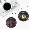 thumbnail image 4 of Honeii Mandala Colorful print Leather Coaster Set of 4, ideal for safeguarding your furniture from drinks spills and effortless cleanup-Round Shape, 4 of 6