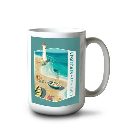 

15 fl oz Ceramic Mug Cape May New Jersey Beach Scene Contour Dishwasher & Microwave Safe