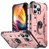 Decase Phone Case for iPhone 14 Pro Max, [ Military Grade ] Shockproof Protective Hybrid Case with Magnetic Car Mount 360°Rotate Ring Holder Stand Cover for iPhone 14 Pro Max 6.7", Rosegold