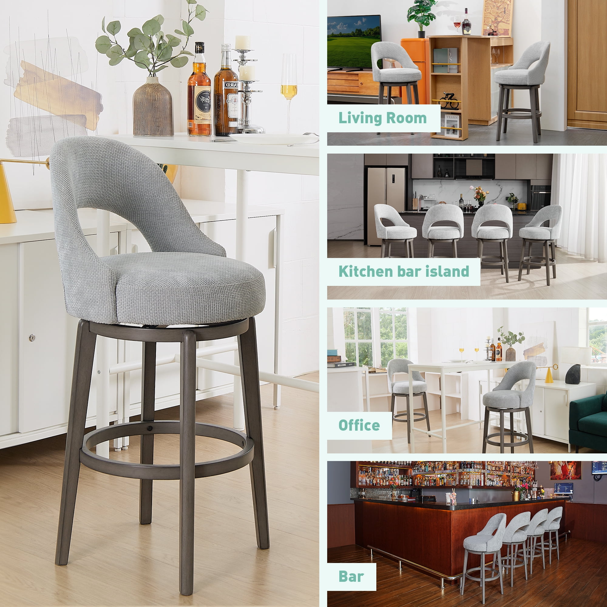 TrumanPick 30" Swivel Bar Stool??Set of 4 Upholstered Counter-Height Barstools U Shape Pub Chair Stools for Kitchen Island room