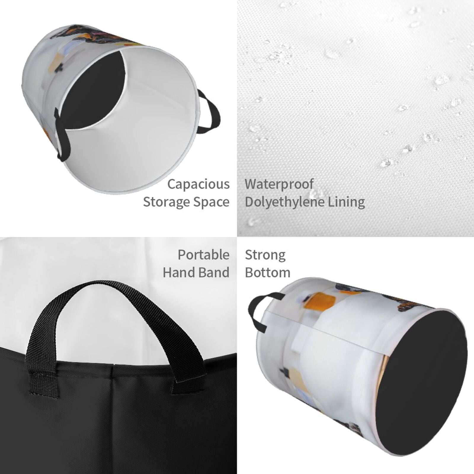 Gukieu Puppy Sits In Bathtub Print Round Dirty Clothes Bag, Waterproof Standing Home Bathroom Storage Basket Car Trunk Storage Bag-Small