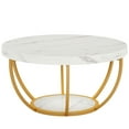 thumbnail image 4 of Fnova Coffee Table with 2 - Tier Storage, 32" Round Coffee Table with Metal Legs, Modern Rustic Style Center Table for Living Room, White and Gold, 4 of 14