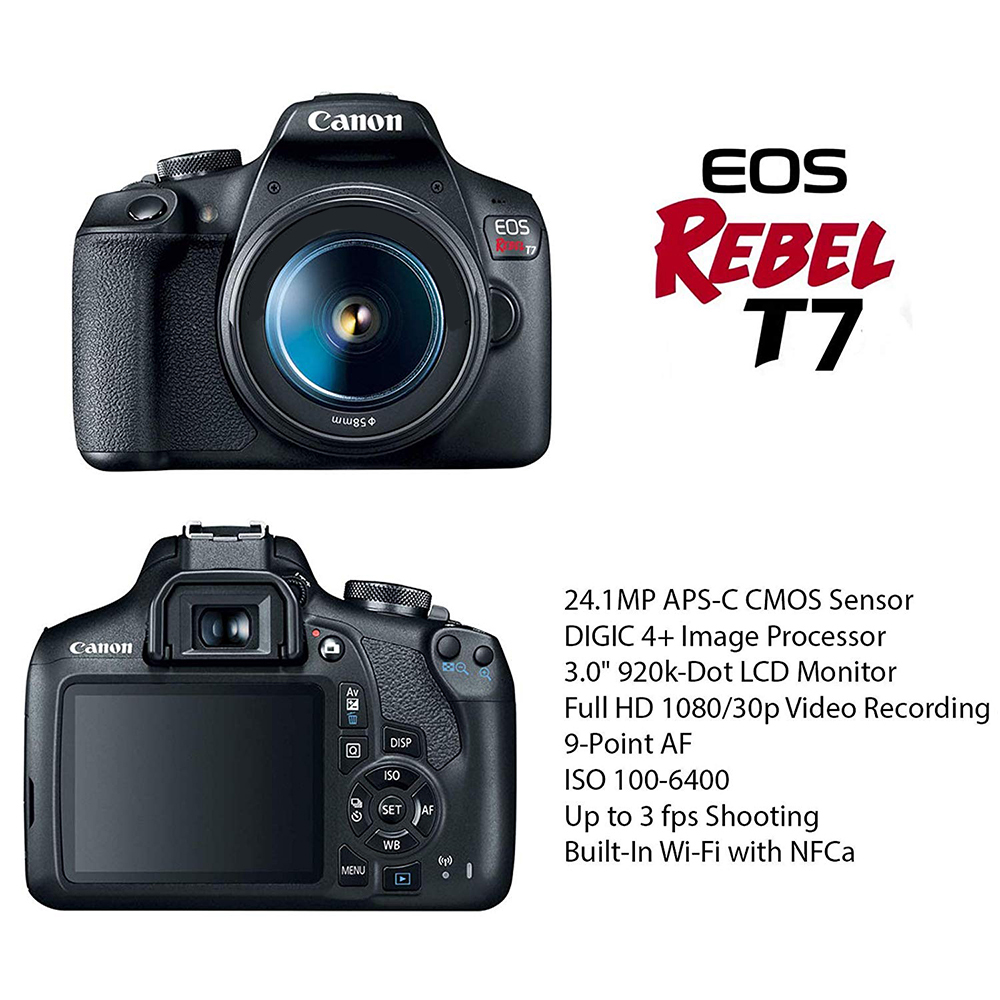 Canon EOS Rebel T7 DSLR Camera Bundle with Canon 18-55mm Lens Canon EF 75-300mm f 4-5.6 III Lens 2pc SanDisk 32GB Memory Cards Accessory Kit - image 2 of 10