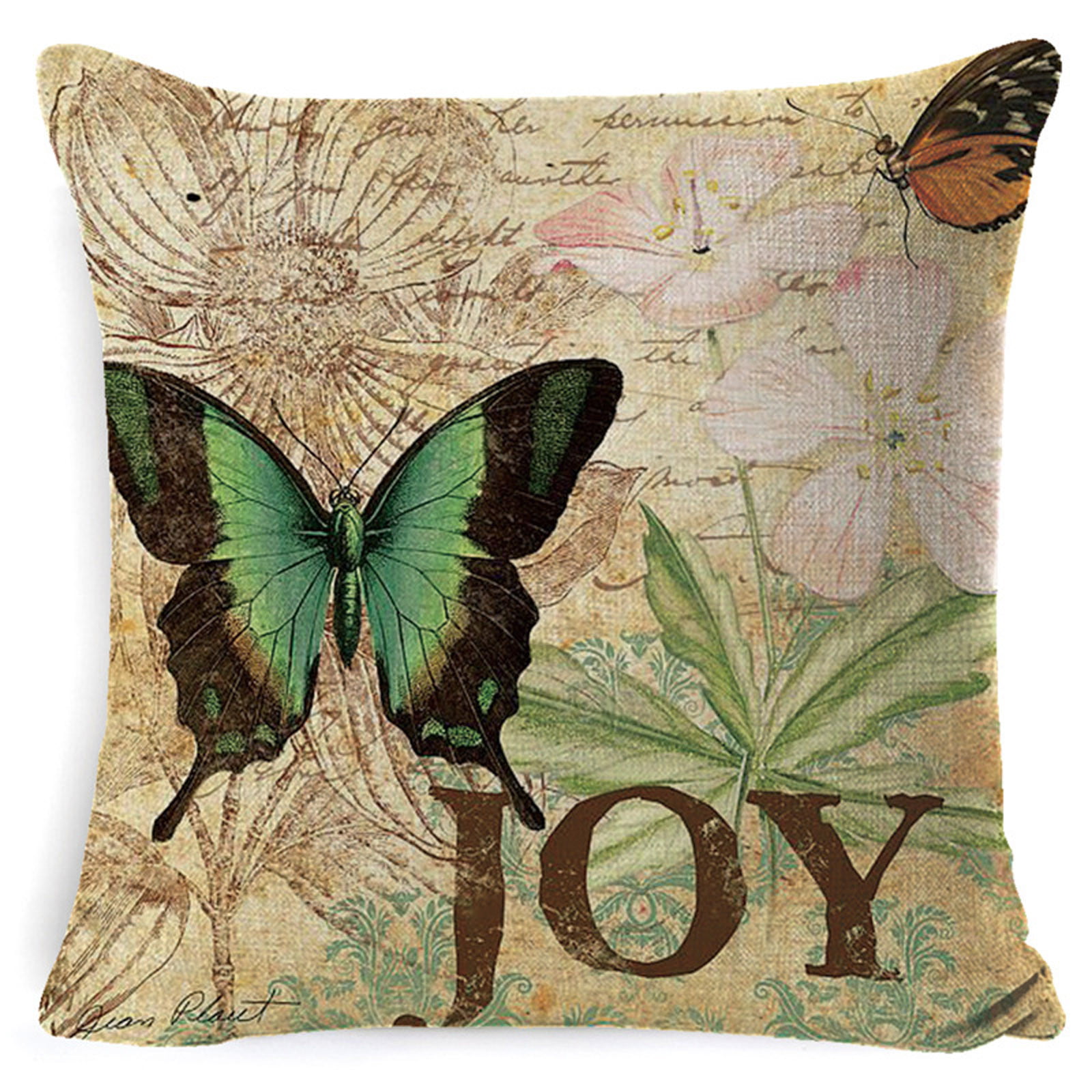 18inch Cotton Linen Dreamy Butterfly Pillow Case Cushion Cover Sofa Home Decor