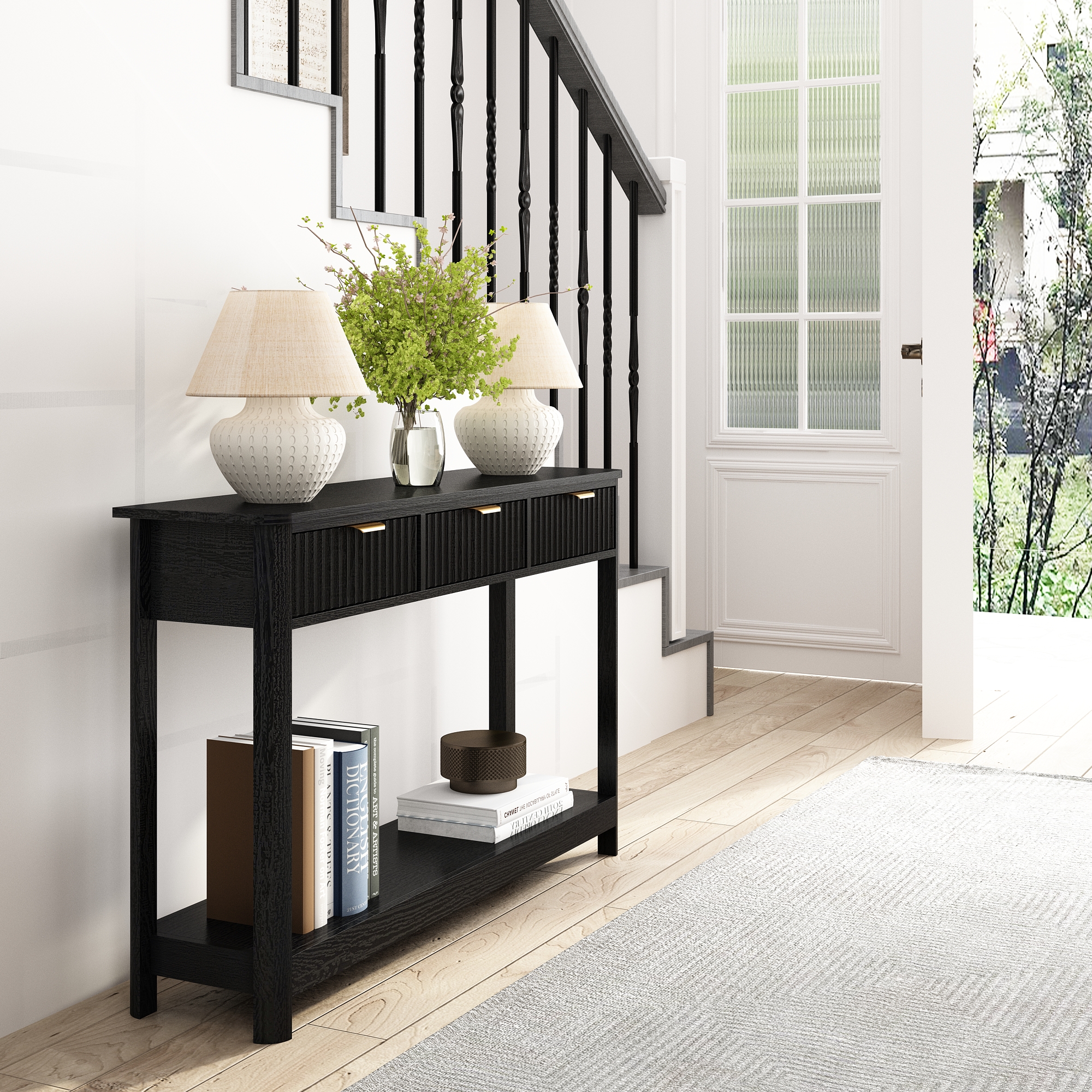 47" Farmhouse Console Table with 2 Drawers, Wood Sofa Table, Entryway Table with Storage Shelf for Living room, Hallway and Bedroom