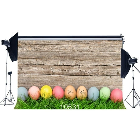 Image of ABPHOTO Polyester 7x5ft Photography Backdrops Easter Theme Eggs Green Grass Field Scene Nostalgia Wooden Floor Seamless Newborn Baby Toddlers Lover Portraits Background Photo Studio Props10531