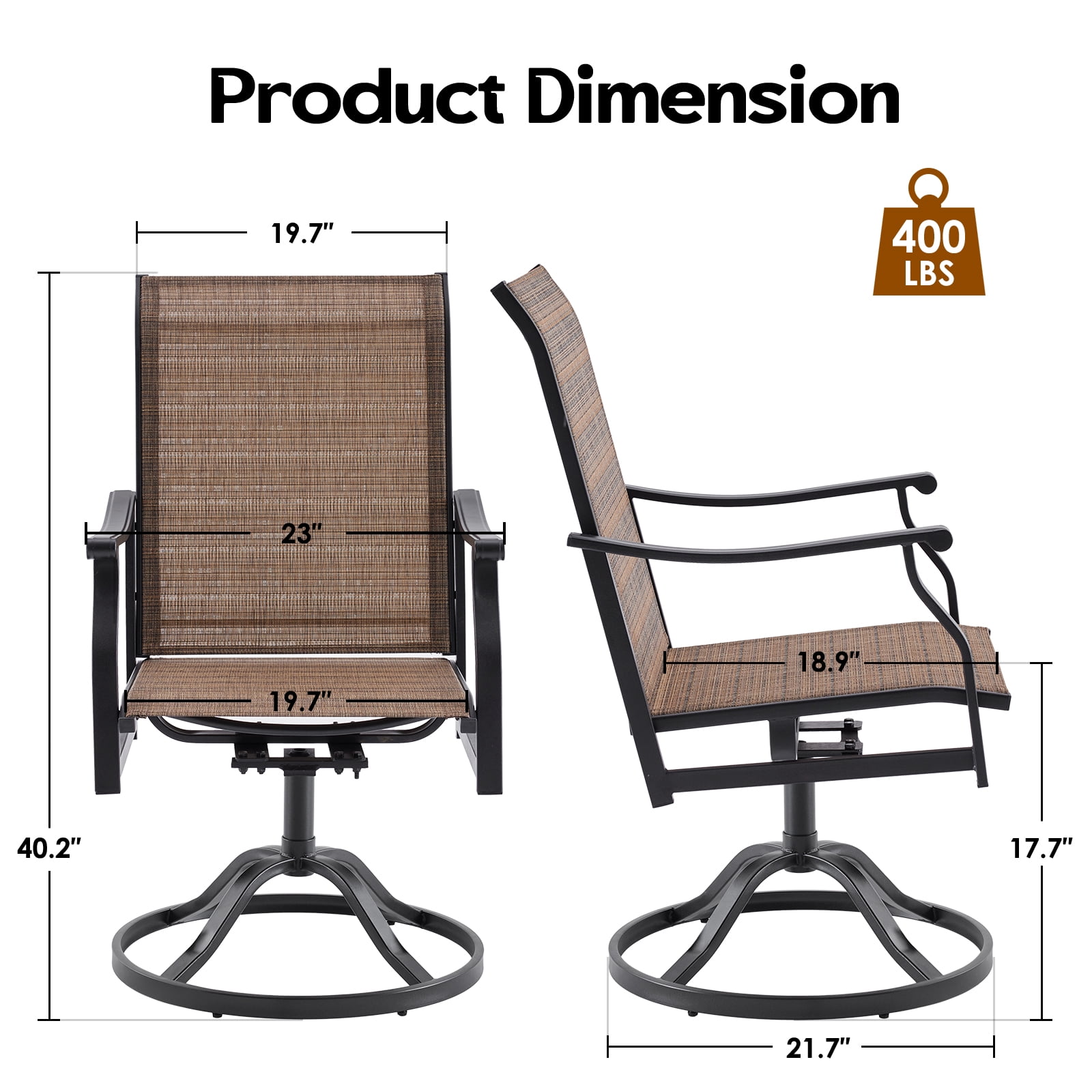 MAYEERTY 2-Piece Outdoor Swivel Dining Chairs with Textilene Fabric for Backyard & Patio, Brown