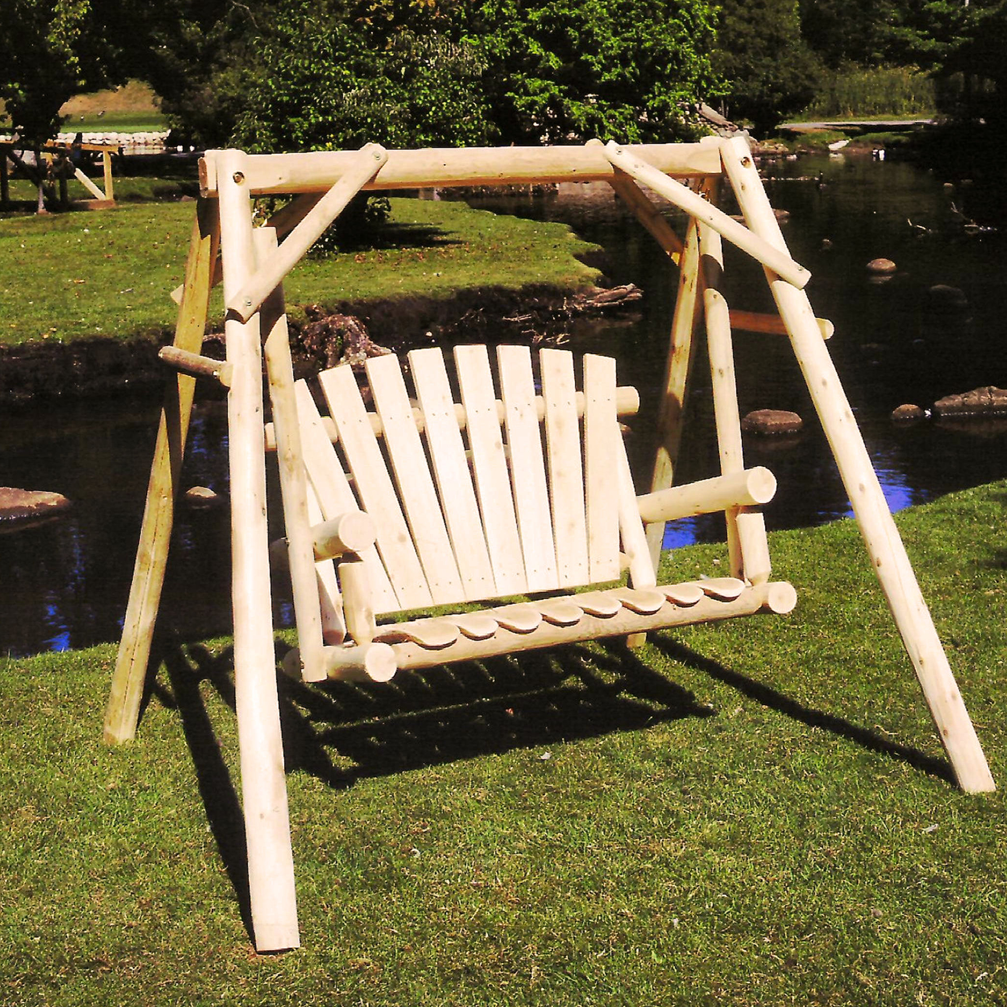 Lakeland Mills 5 Foot Cedar Log A Frame Outdoor Porch Swing Mount Only, Natural - image 3 of 3