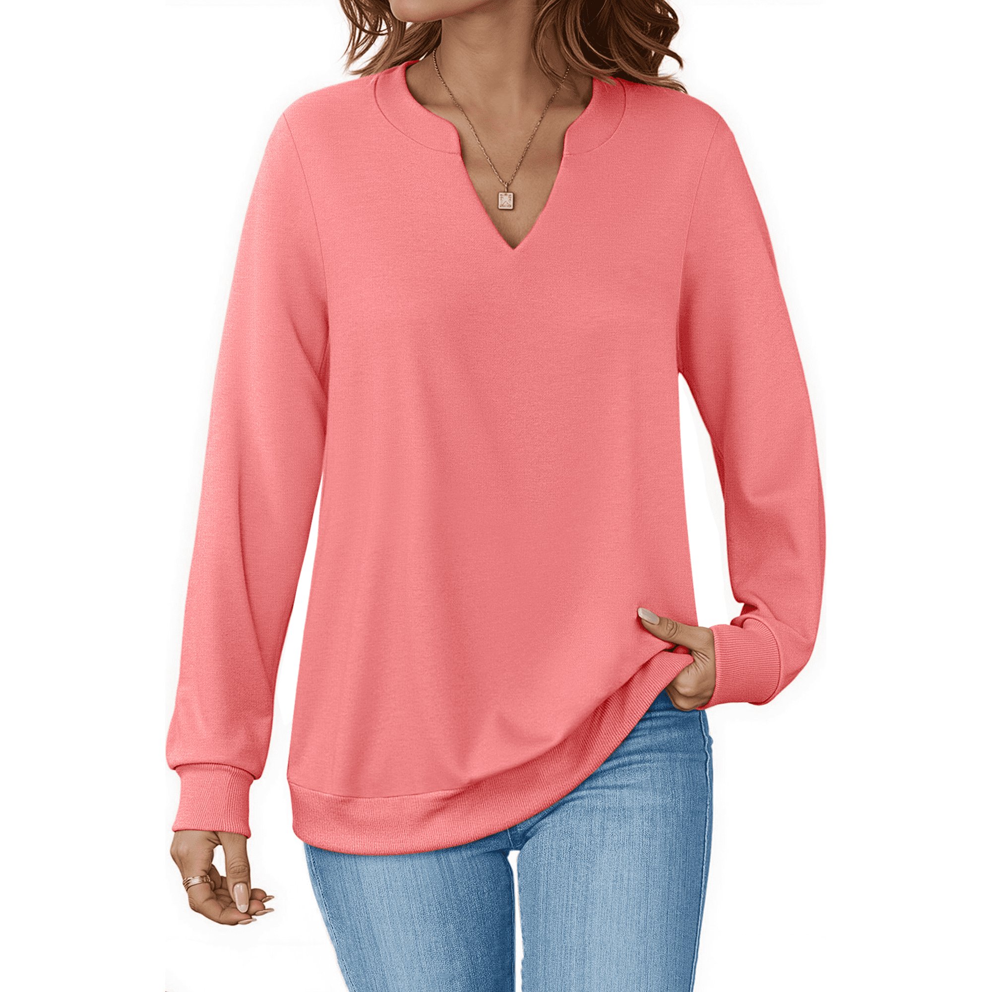 Fantaslook V Neck Sweatshirts for Women Pullover Long Sleeve Shirts Tunic Fall Tops Casual Lightweight Sweatshirts