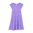thumbnail image 5 of DAETIROS Litte Girls Pleated Dress, A-Line Dress Fly Sleeve Crew Neck Holiday Short Sleeve Plain Girls Dress Purple Size 12 T, 5 of 7