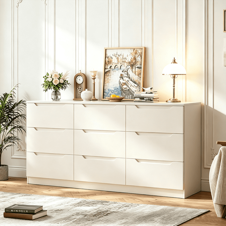 Meteorleg 9 Drawer Dresser,62” Wide Chest of 9 Drawer Dresser, Modern Storage Cabinets with Large Wood Drawers for Bedroom, Living Room, Entryway, 
