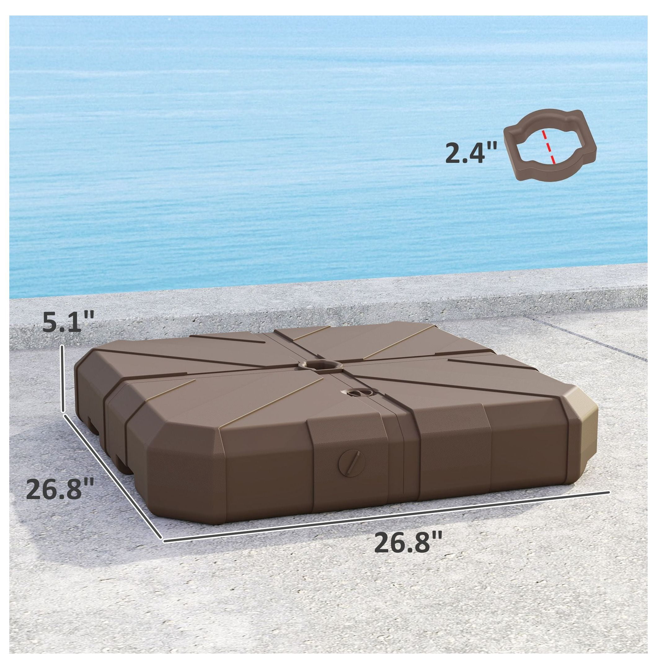 Offset Patio Umbrella Base - Heavy Duty 143lbs Fillable Stand for Garden, Poolside - 2.4" Pole - Brown