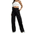 thumbnail image 2 of XFLWAM Women's High Waisted Cargo Pants Travel Y2K Streetwear Baggy Stretchy Pants with 6 Pockets Drawstring Ankle Cuffs Black M, 2 of 7