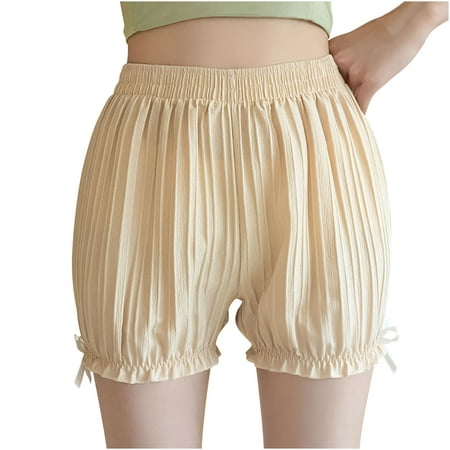 

Shorts for Women Elastic High Waisted Cute Summer Shorts Ruffles Pleated Sleepwear Comfy Pajama Shorts (Medium Beige 16)