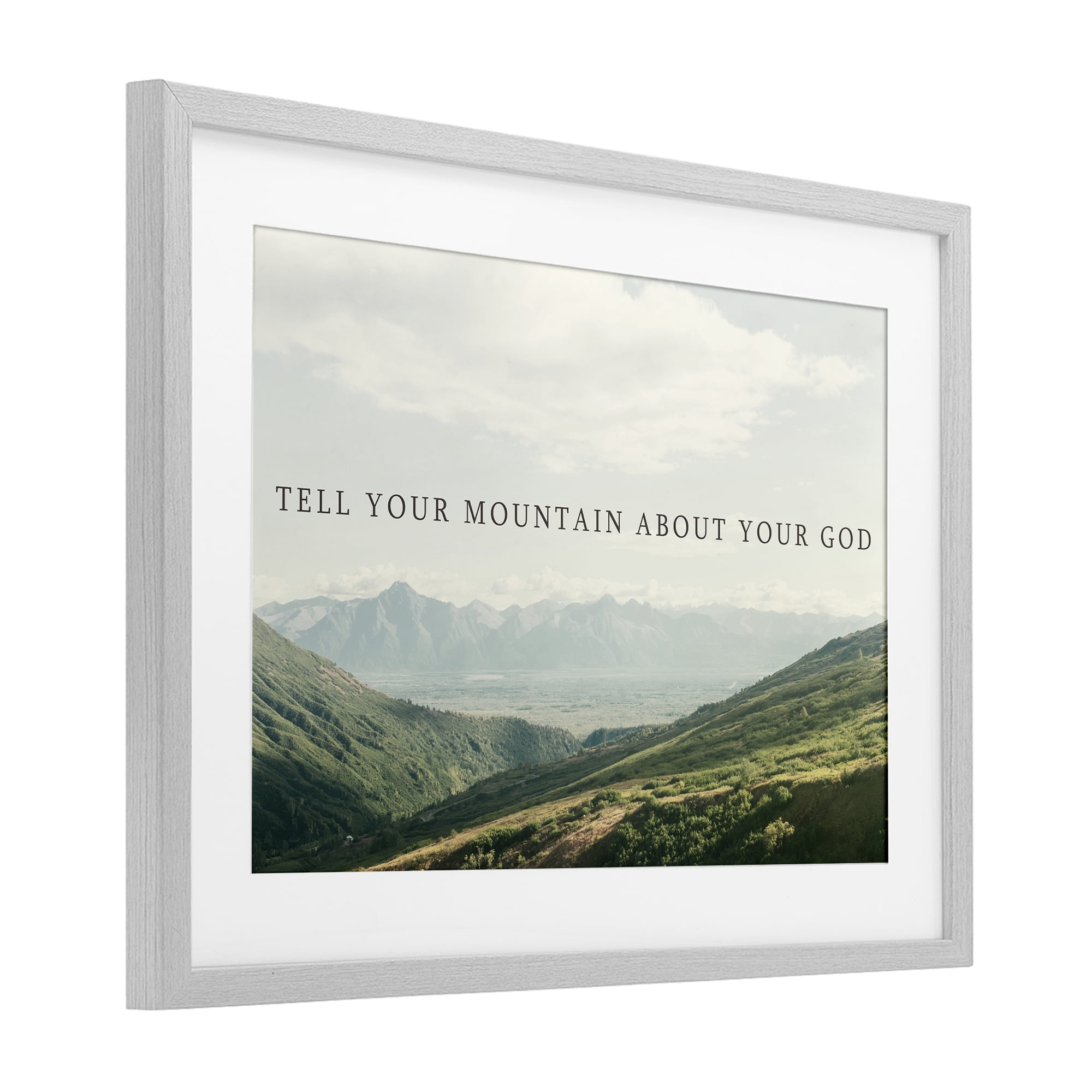Stupell Industries Tell Your Mountain About God Gray Framed Print Under Glass, design by Kali Wilson