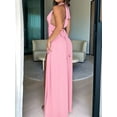 thumbnail image 4 of Womens Halter Deep V Neck Maxi Dress Sleeveless Backless Split Long Dress Pink L, 4 of 8